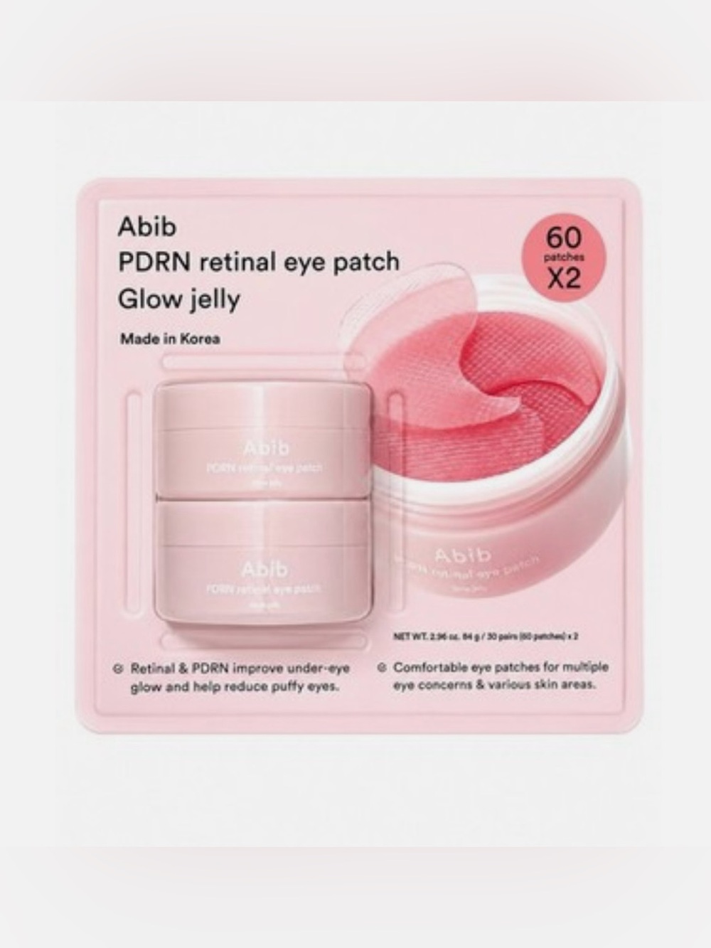 2 PACK ABIB PDRN RETINAL EYE PATCH GLOW JELLY, 2 X 30 =60 PATCHES FACTORY SEALED